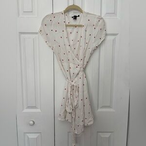 Forever 21 White Mini Wrap Dress with Red Hearts